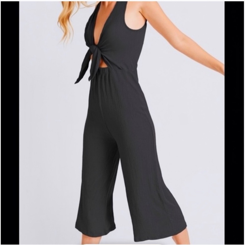 Love Tree Black Tie-Front Jumpsuit